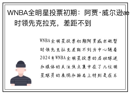 WNBA全明星投票初期：阿贾·威尔逊暂时领先克拉克，差距不到